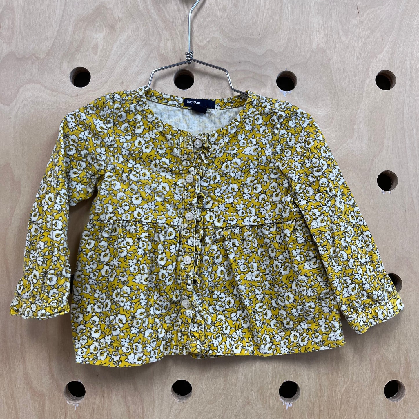 Yellow Floral Cord Button Top
