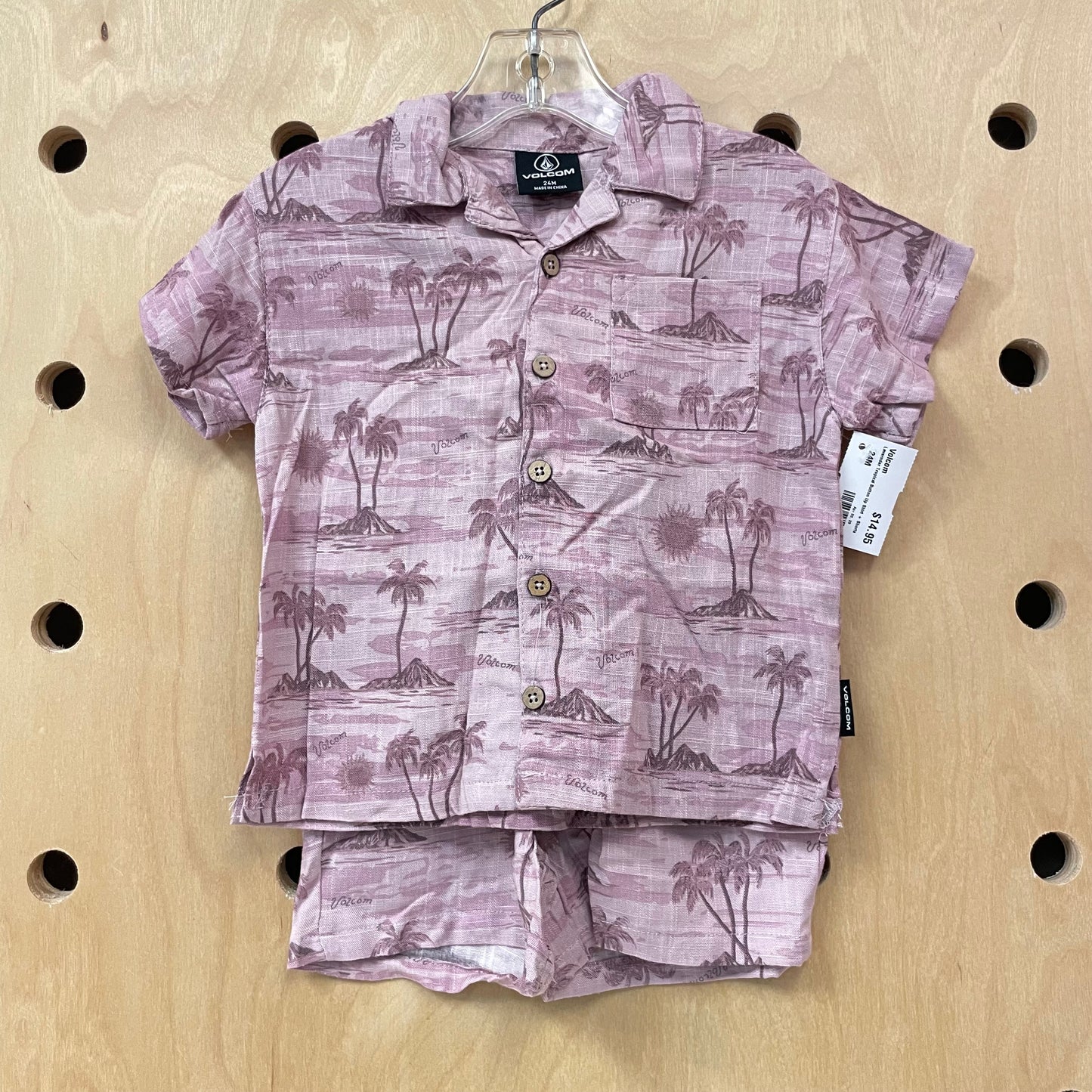 Lavender Tropical Button Up Shirt + Shorts