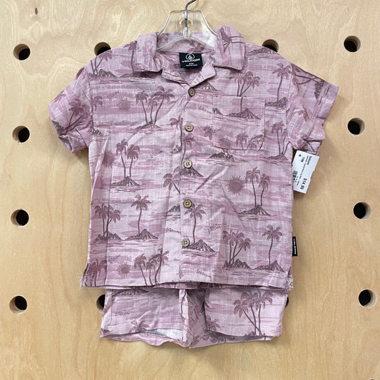Lavender Tropical Button Up Shirt + Shorts