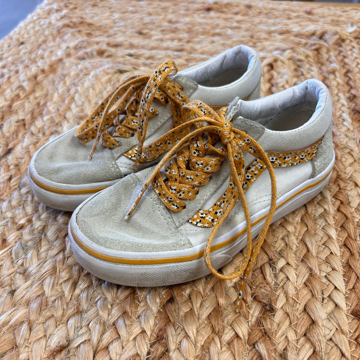 Mustard & White Floral Lace Low Tops