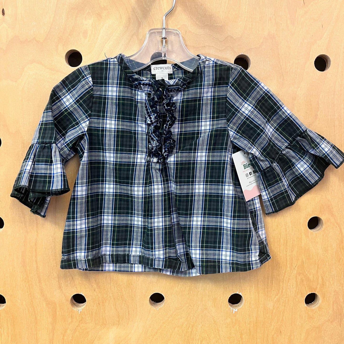 Green Plaid Belle Sleeve Top