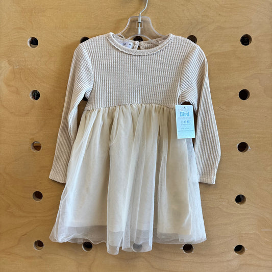 Cream Waffle Knit Tulle Dress