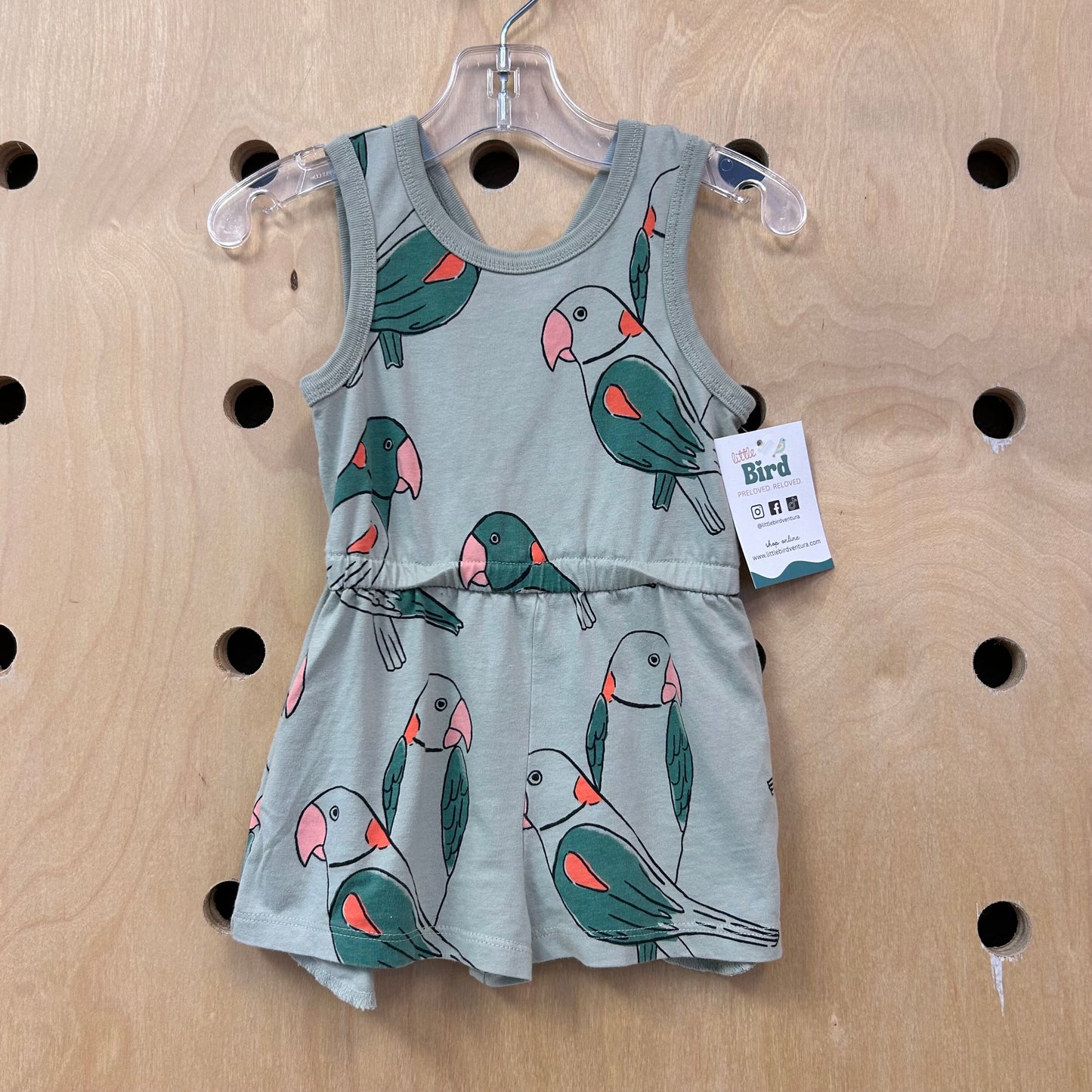 Green Parrots V-Back Romper