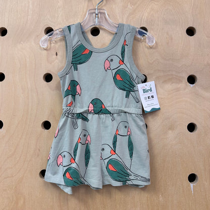 Green Parrots V-Back Romper