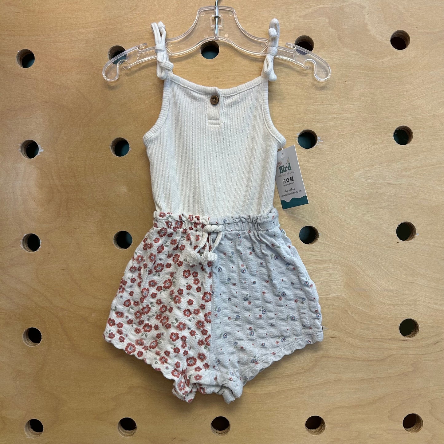 White Gauze Floral Romper