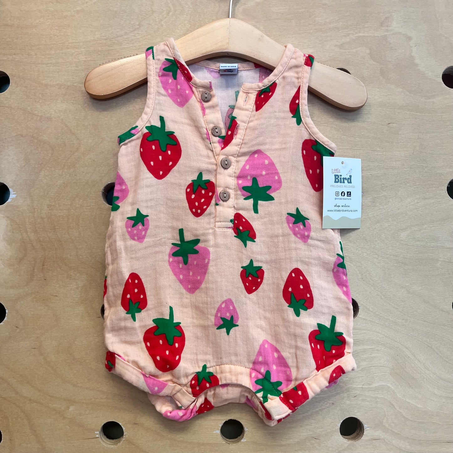 Pink Strawberry Gauze Romper