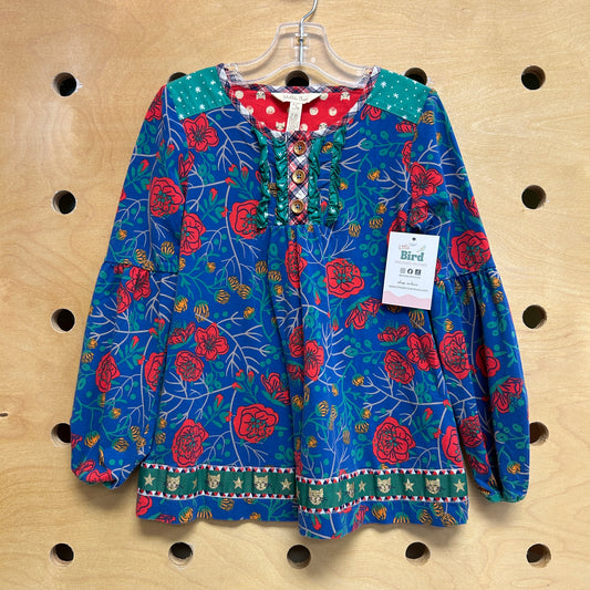 Blue/Red Floral Gold Cats LS
