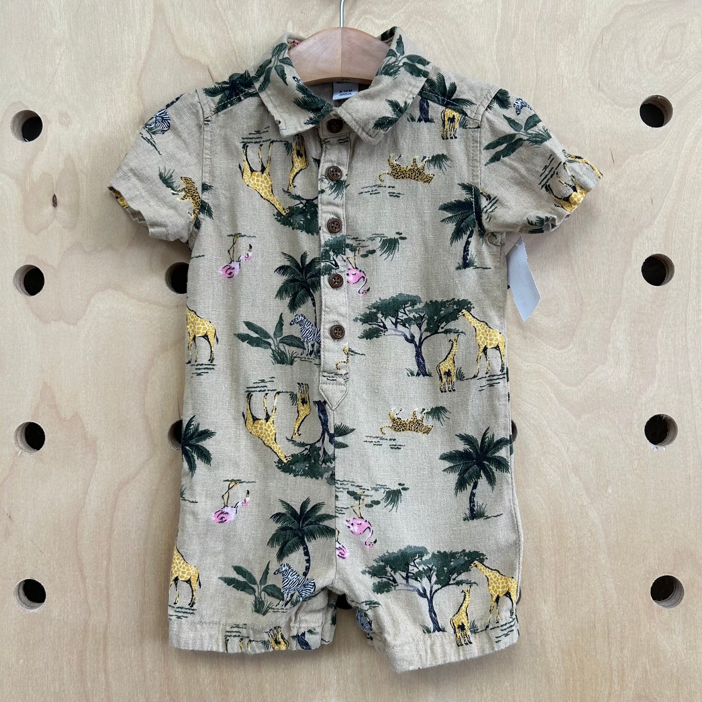 Tan Linen Blend Safari Romper