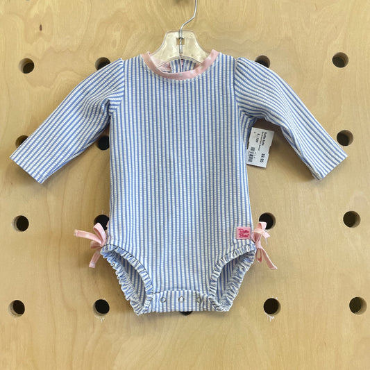 Blue Striped Ruffle Swimsuit