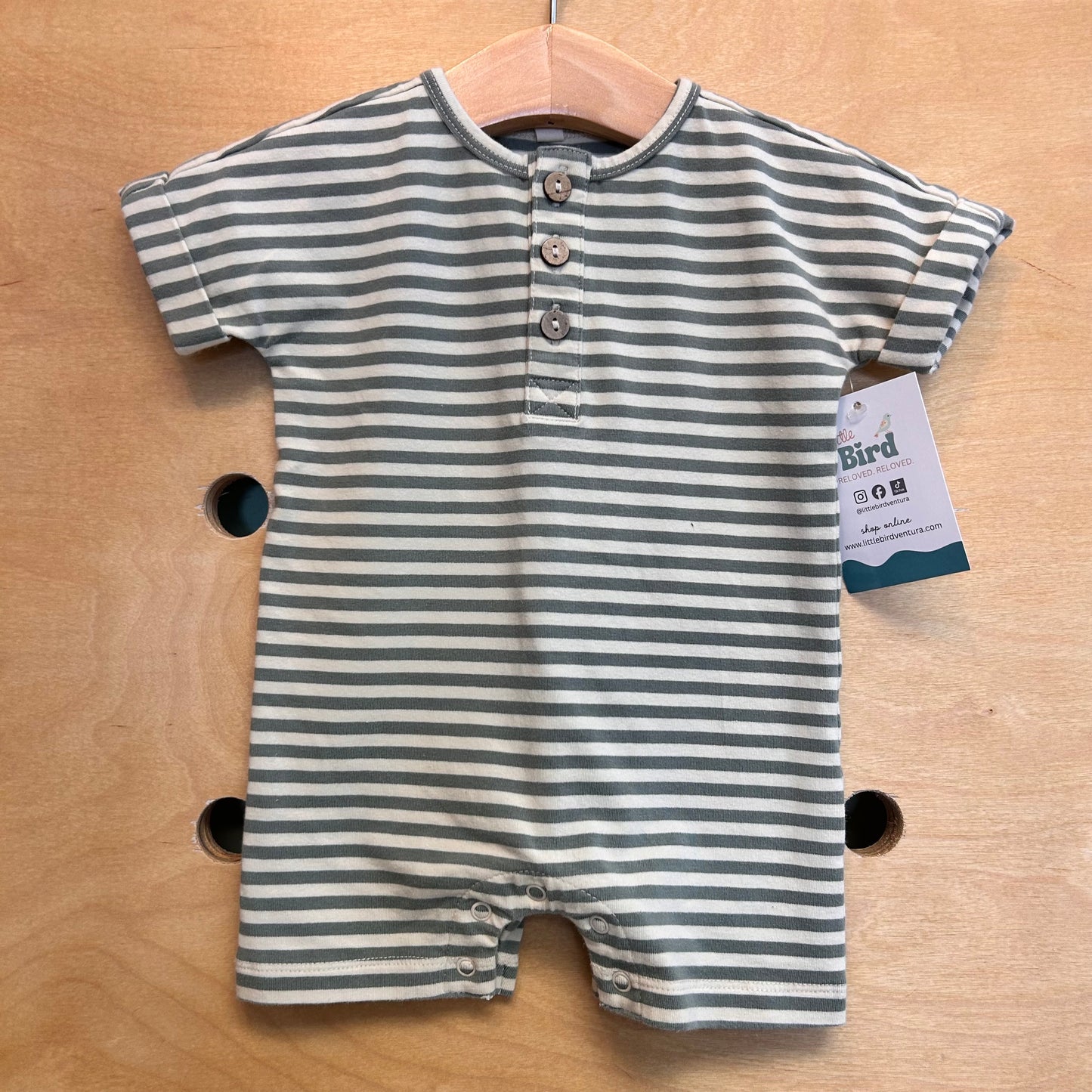 Green/Cream Striped Henley Romper
