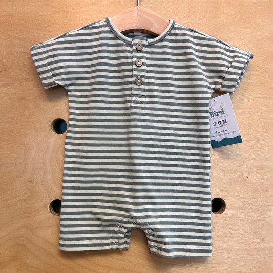 Green/Cream Striped Henley Romper