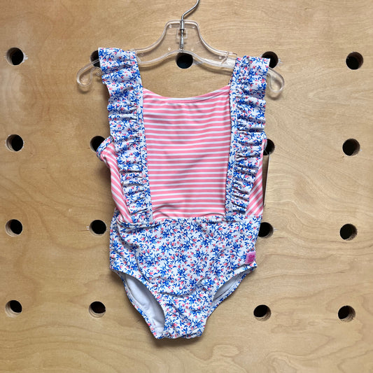 Pink/Blue Floral Striped Swimsuit