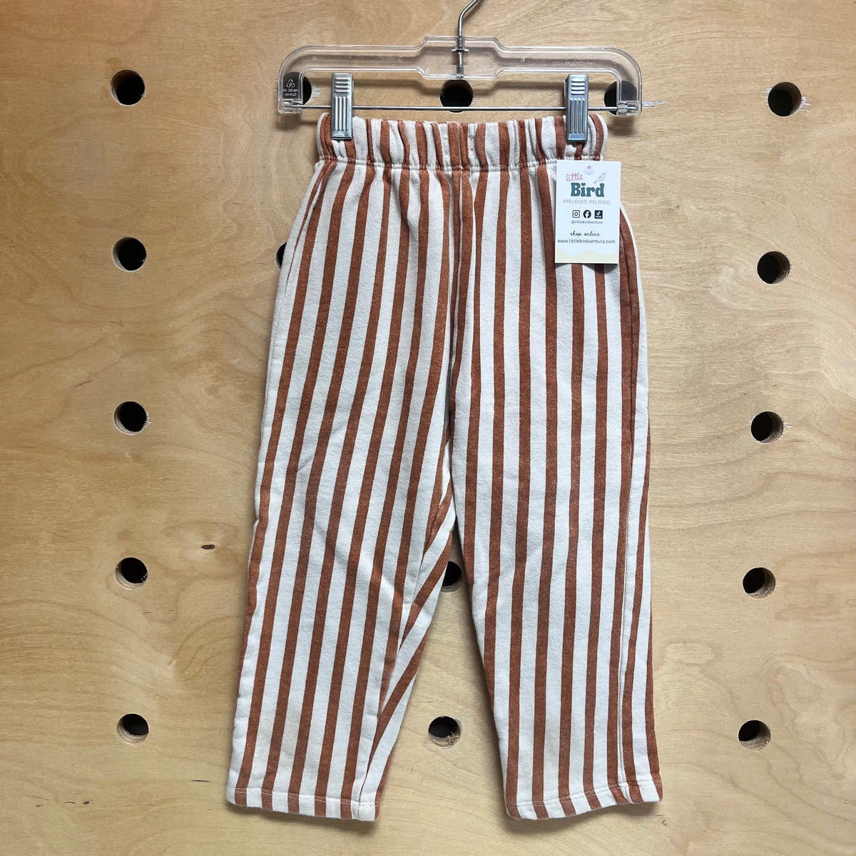 White/Brown Striped Pull On Pants