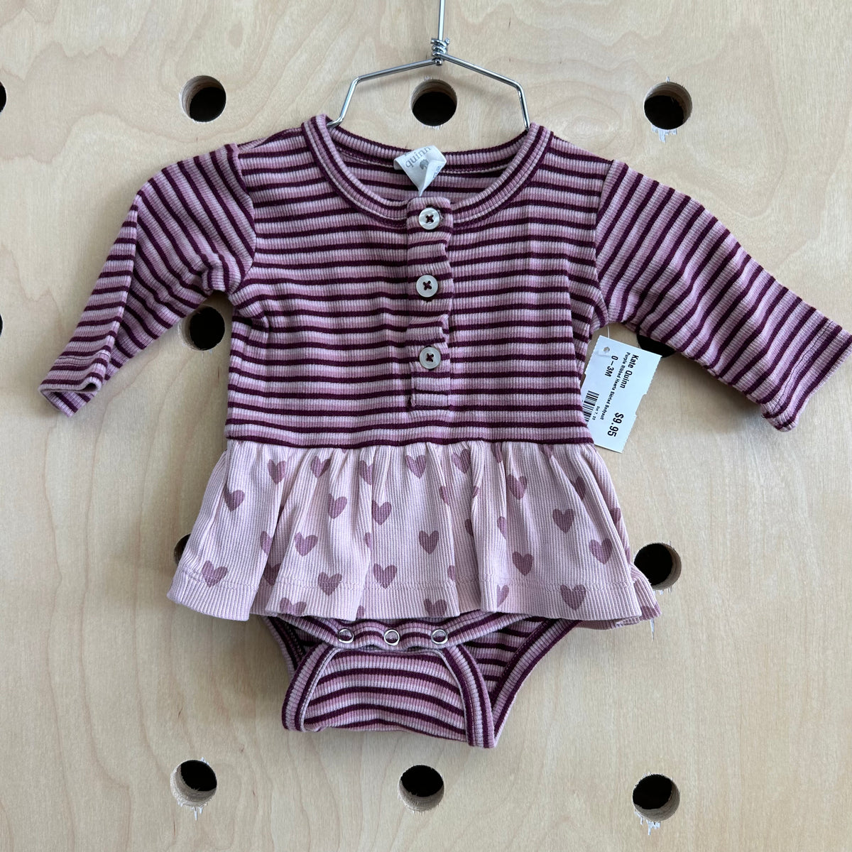 Purple Ribbed Hearts Skirted Bodysuit