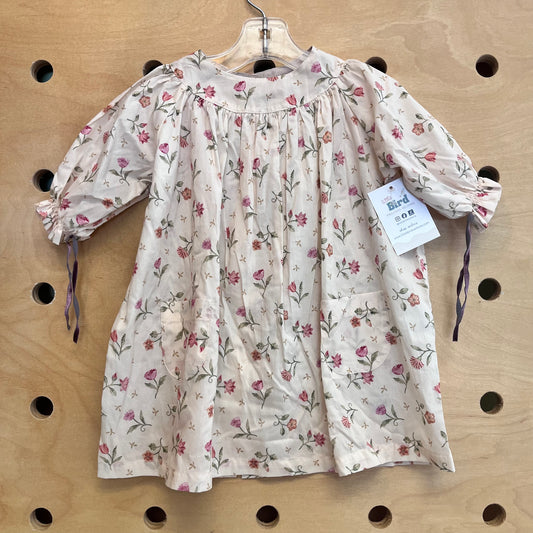 Cream Floral Cotton Button Back Dress