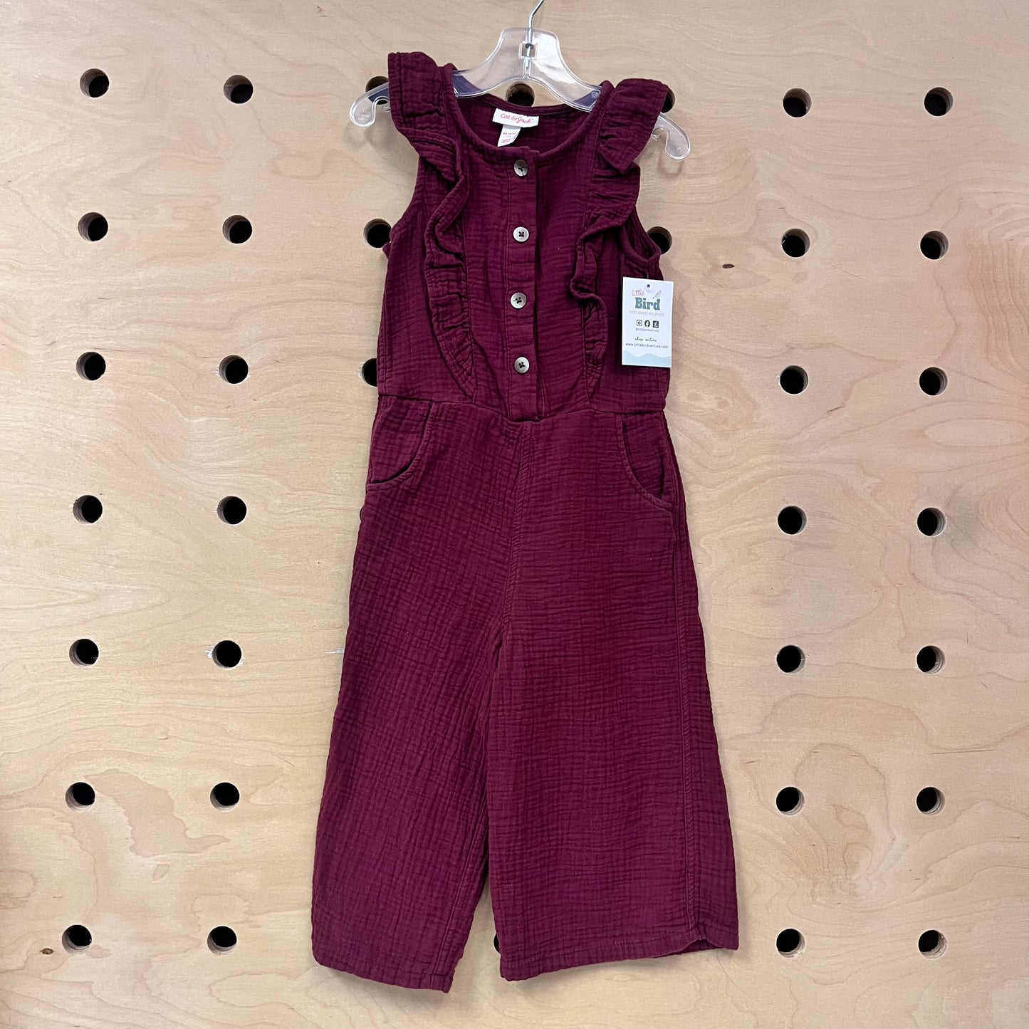 Maroon Gauze Button Romper