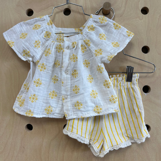 Cream+Yellow Floral Gauze Outfit