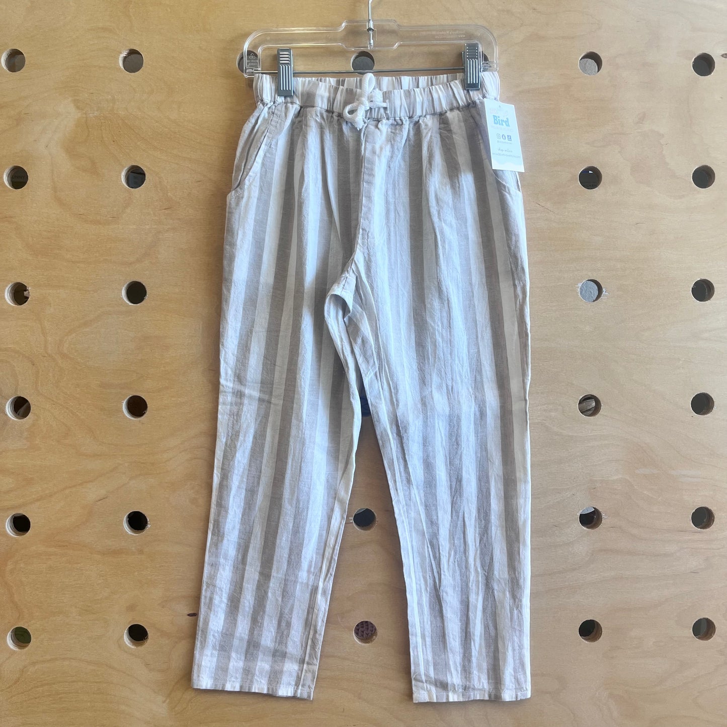 Taupe/Cream Striped Linen Blend Pants