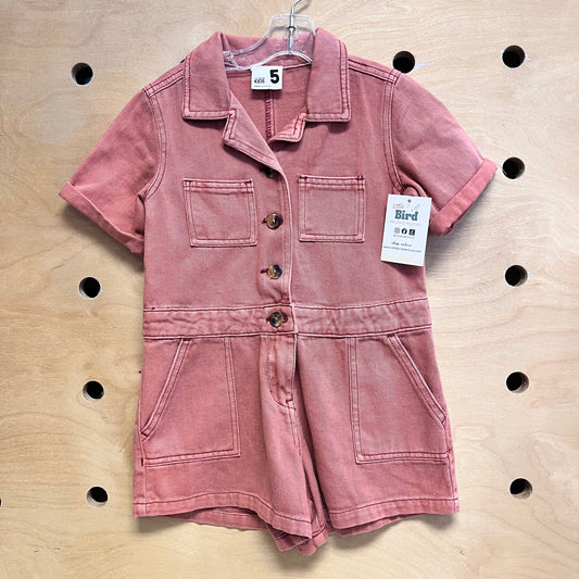 Red Soft Denim Romper