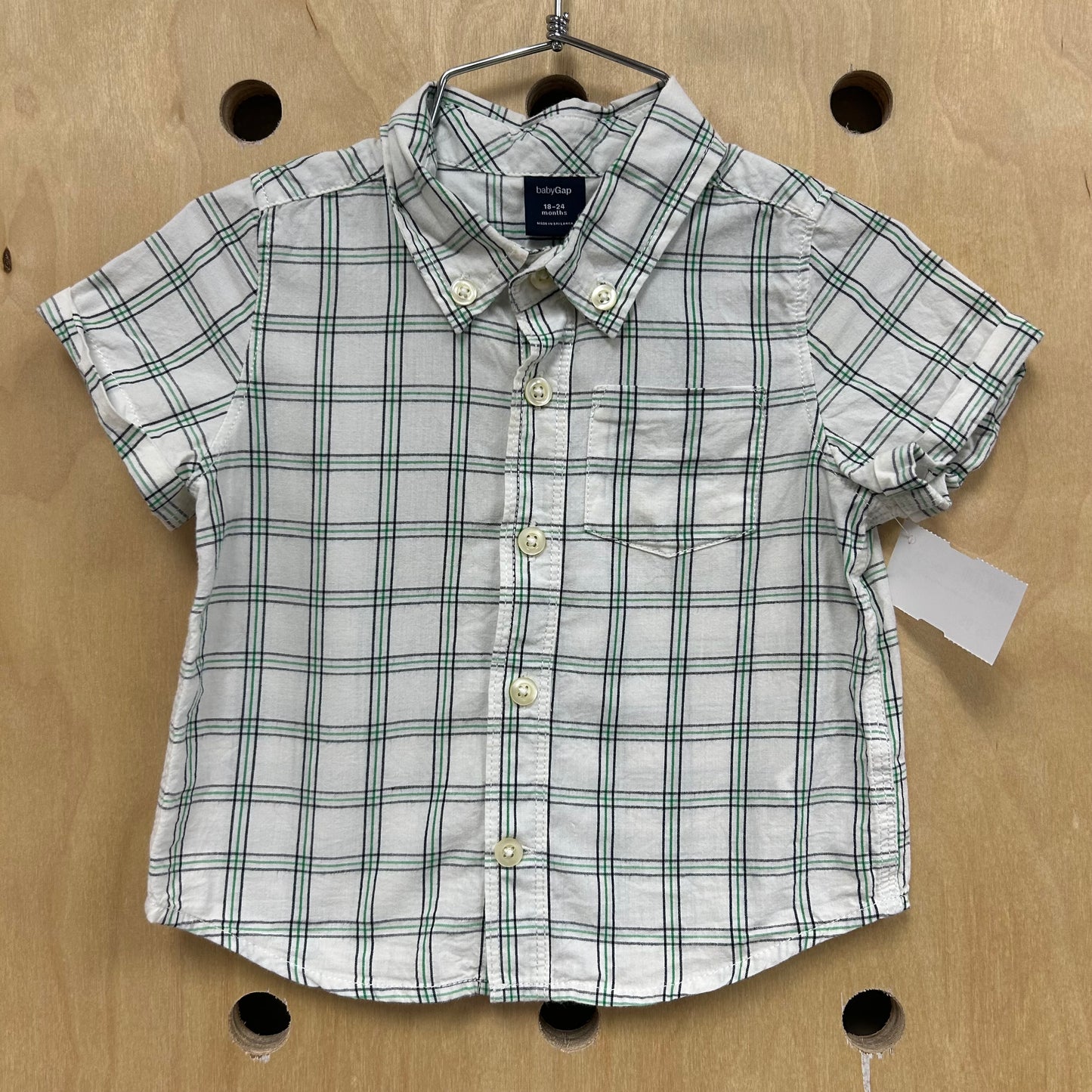 White & Green Plaid Button Up Shirt