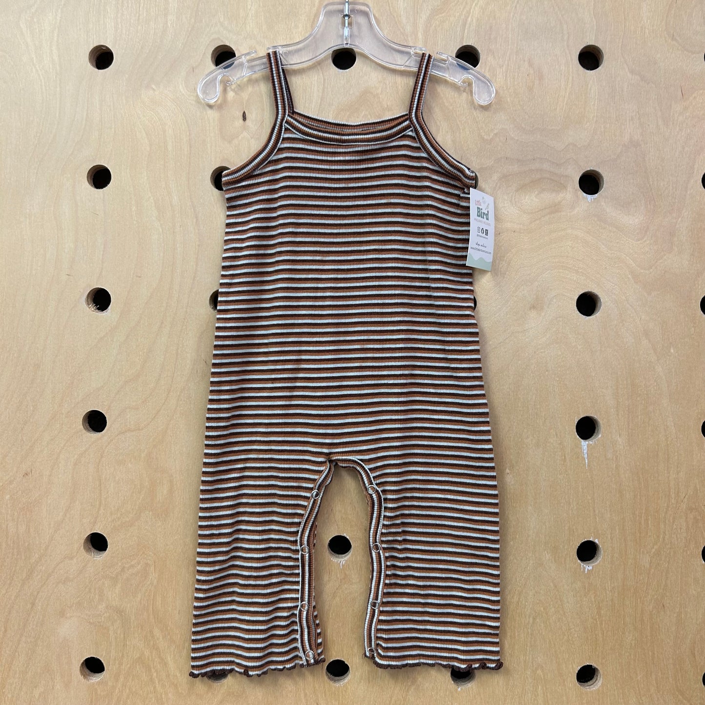 Organic Brown Striped Ribbed Romper