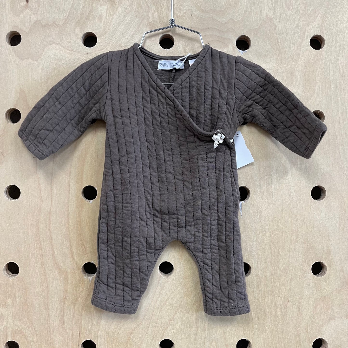 Brown Ribbed Wrap Romper