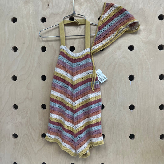 Dusty Colorful Chevron Knit Romper & Bandana