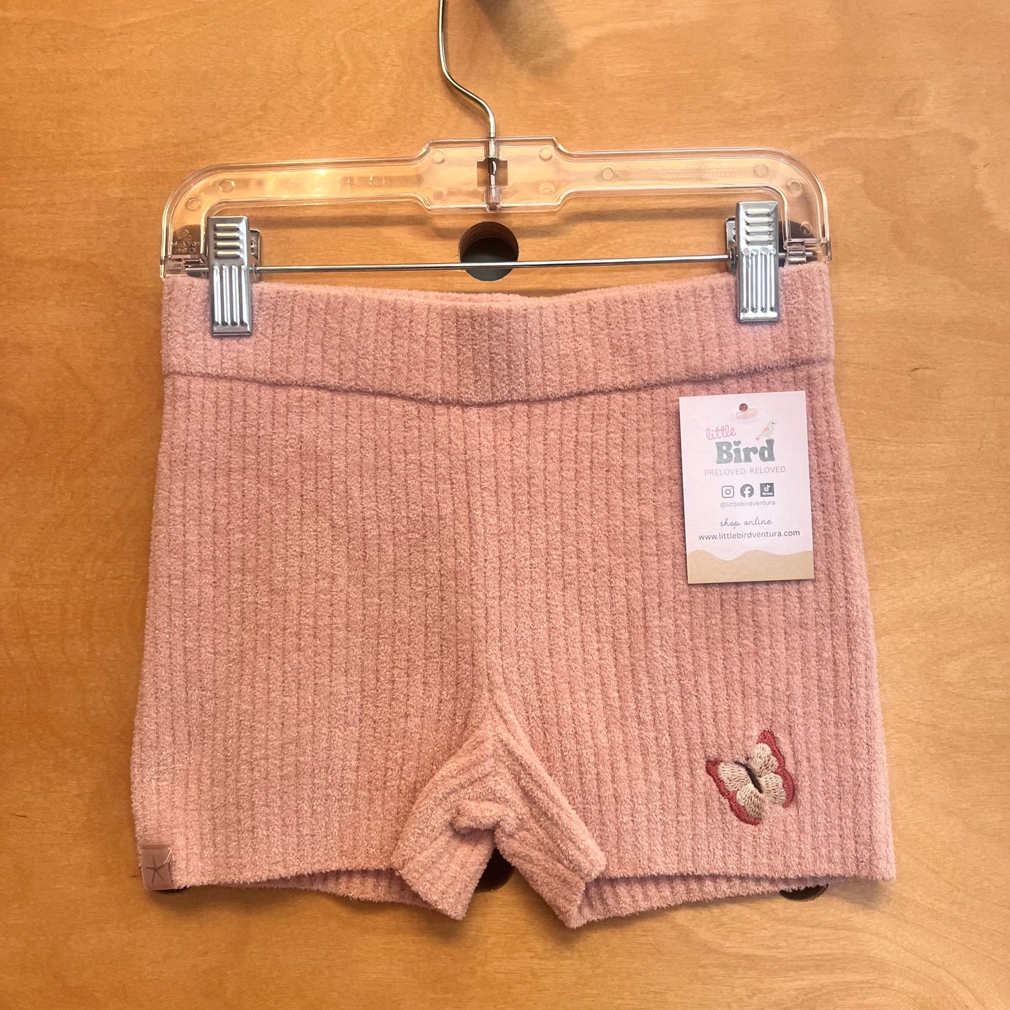 Pink Velour Ribbed Butterfly Bike Shorts