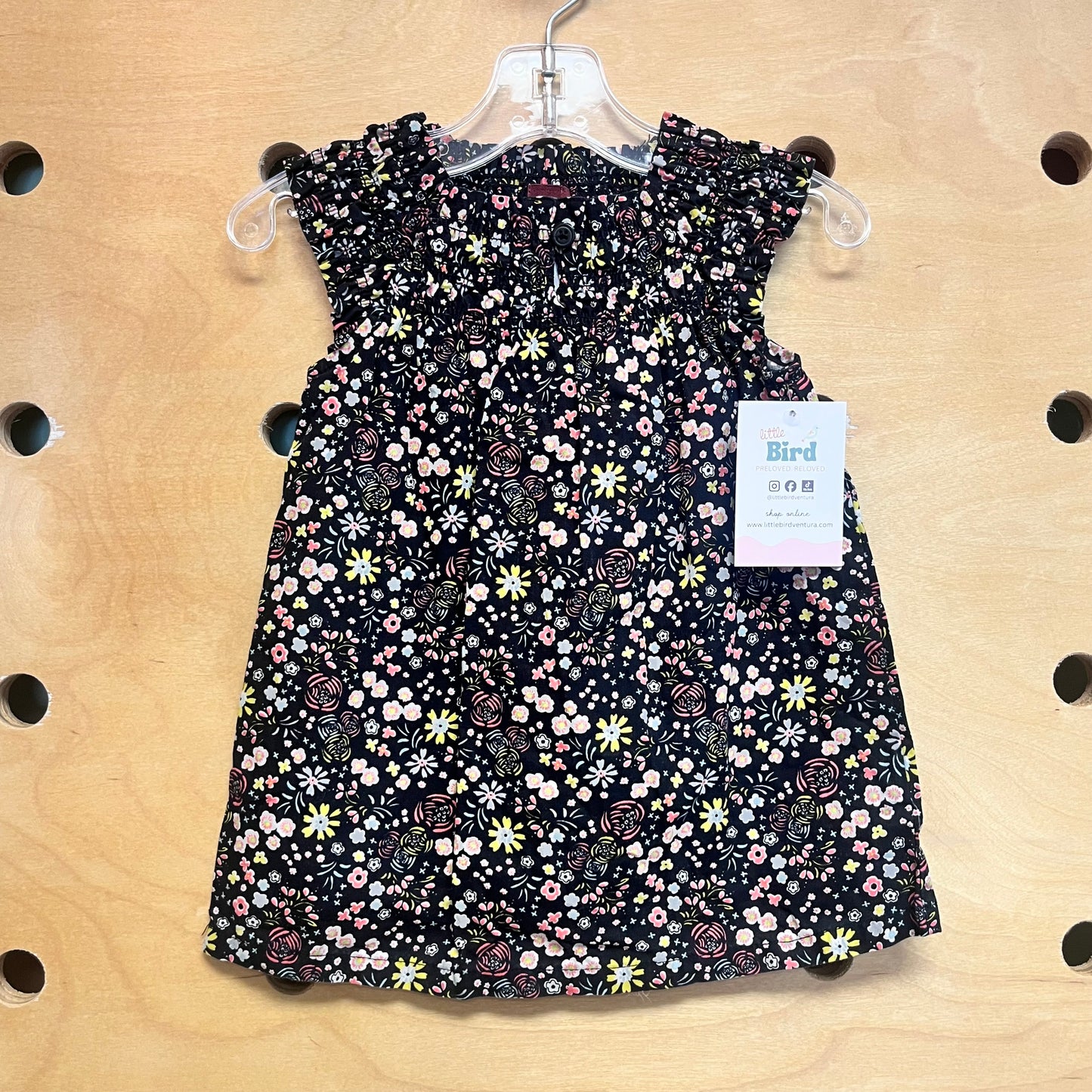 Black/Pink Floral Smocked Dress