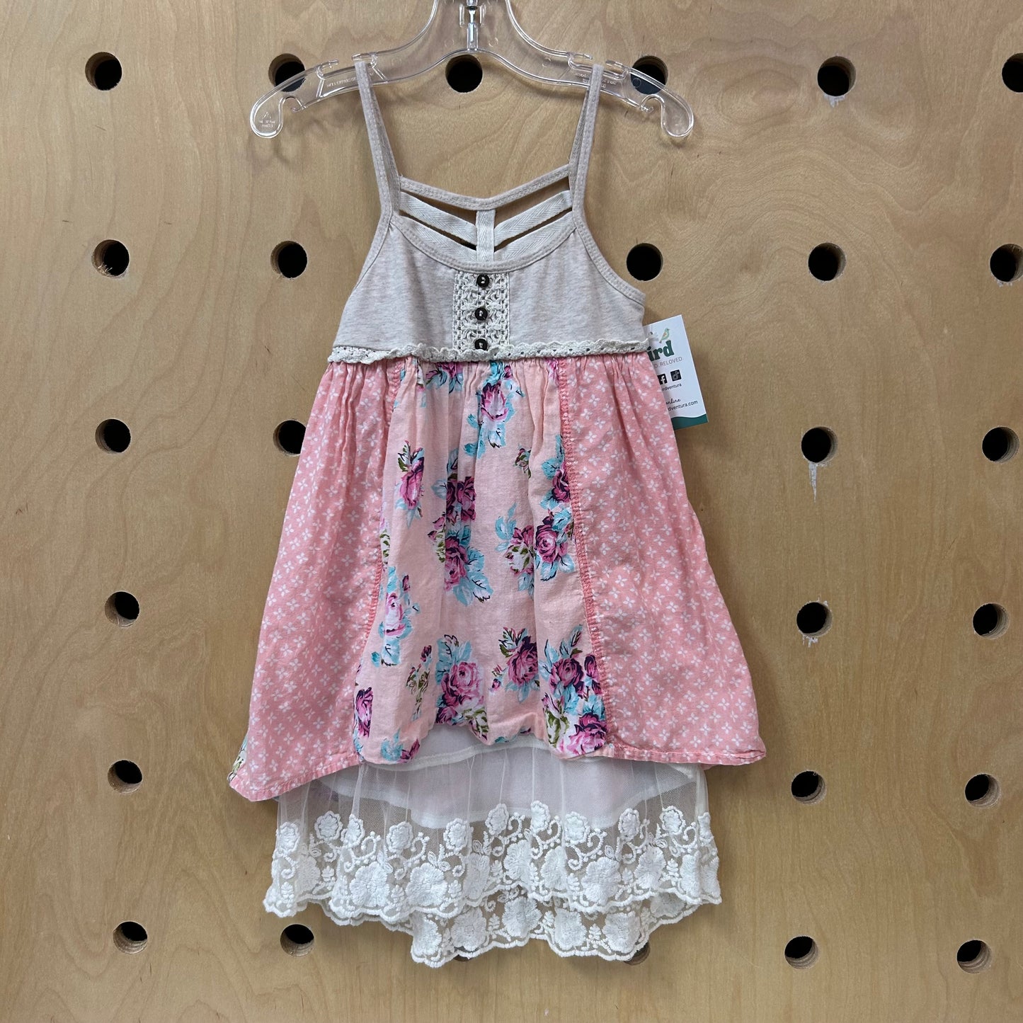 Pink Floral Layered Lace Dress