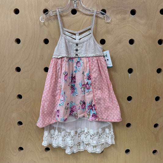Pink Floral Layered Lace Dress