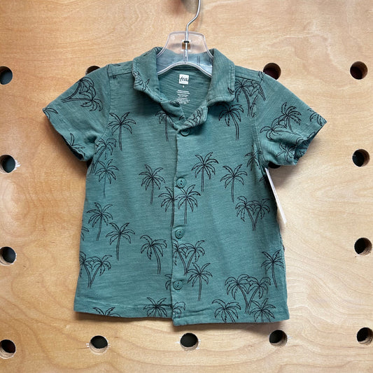 Green/Black Palm Tree Button Up