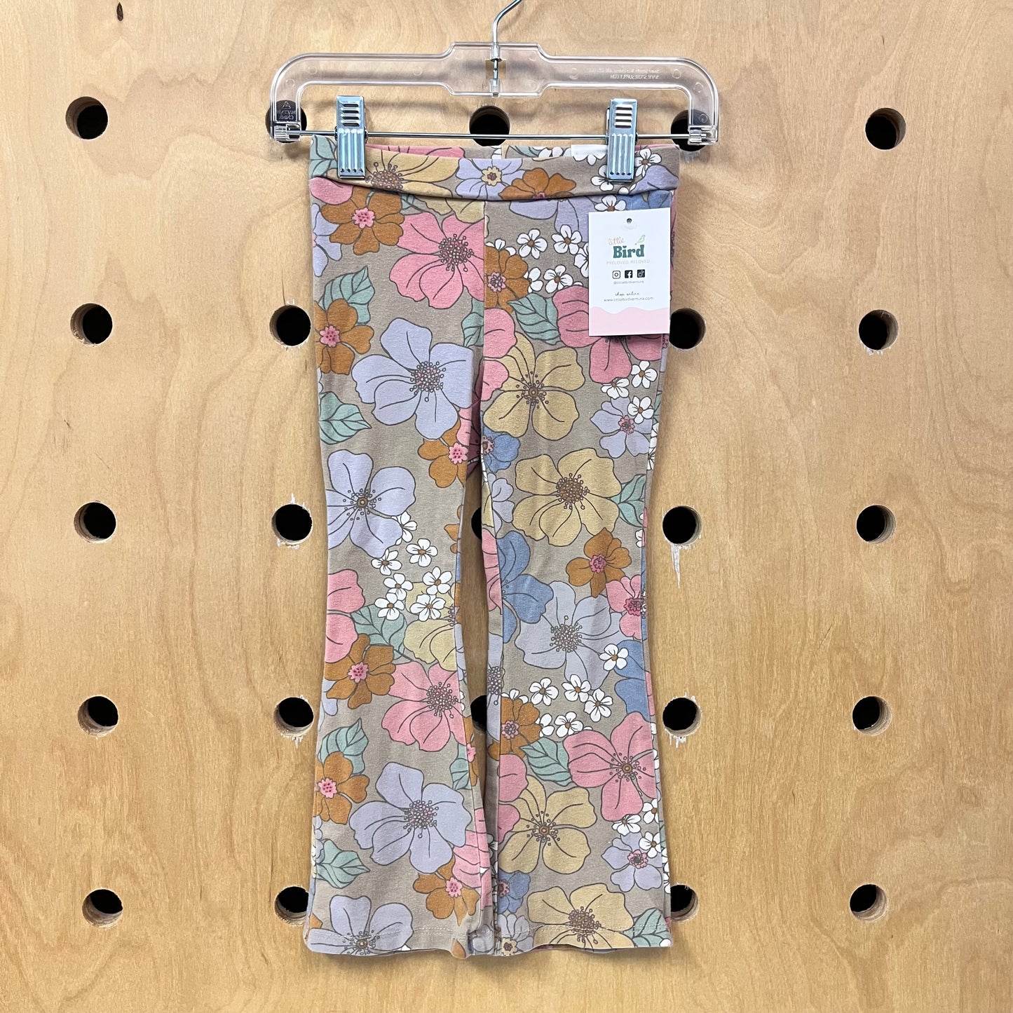 Beige Floral Flare Leggings