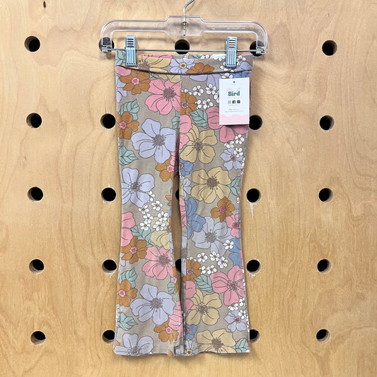 Beige Floral Flare Leggings