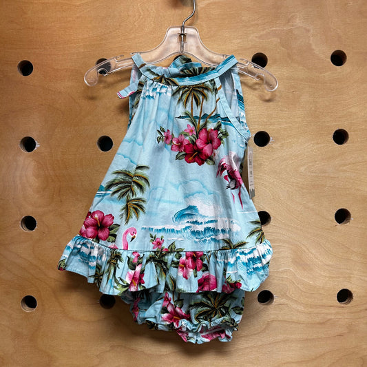 Blue Tropical Dress W/ Bloomers