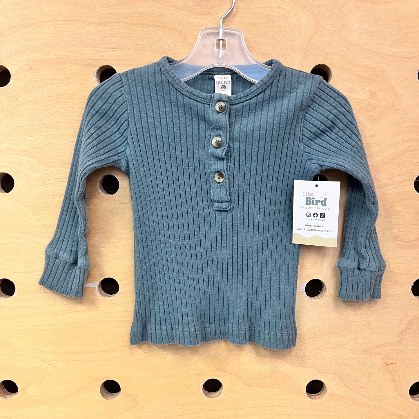 Organic Teal Ribbed Henley