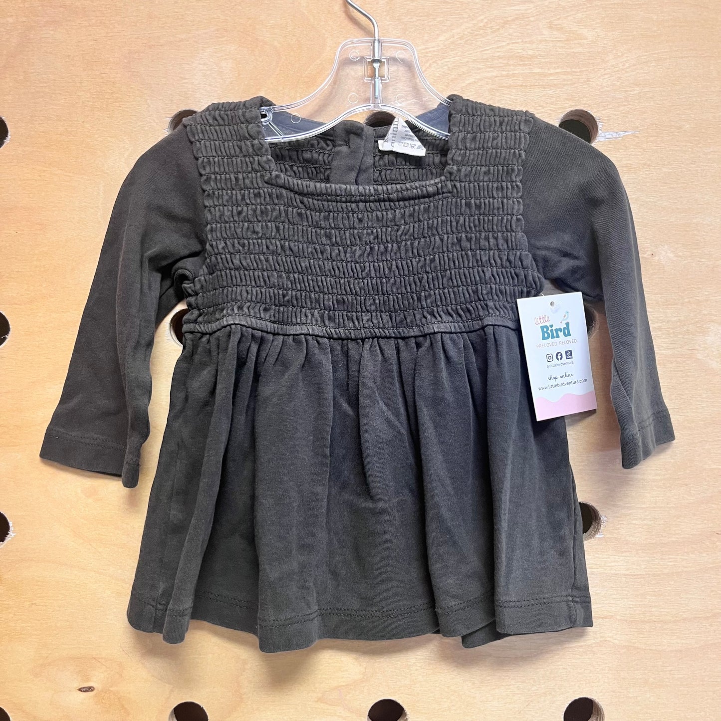 Organic Grey Smocked LS
