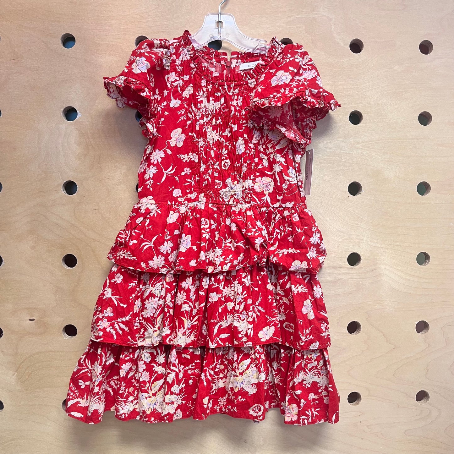 Red/Cream Floral Tiered Dress