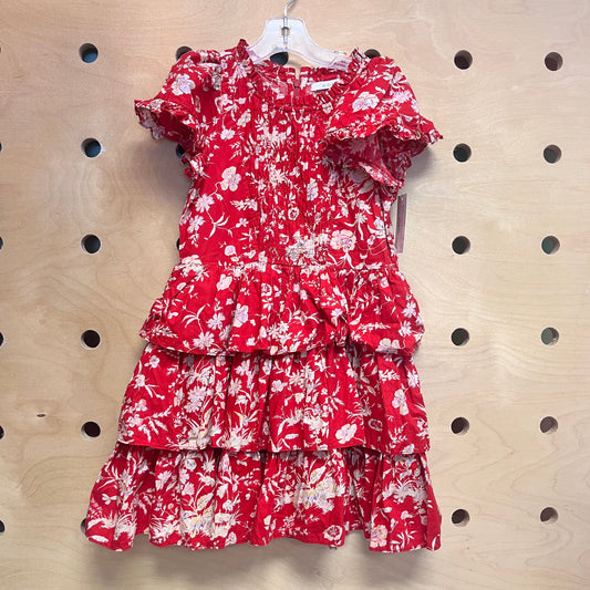 Red/Cream Floral Tiered Dress