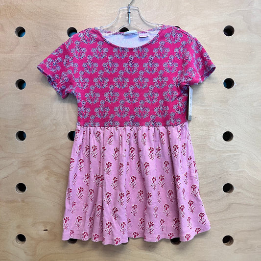 Two-Toned Pink Floral Ribbed Dress