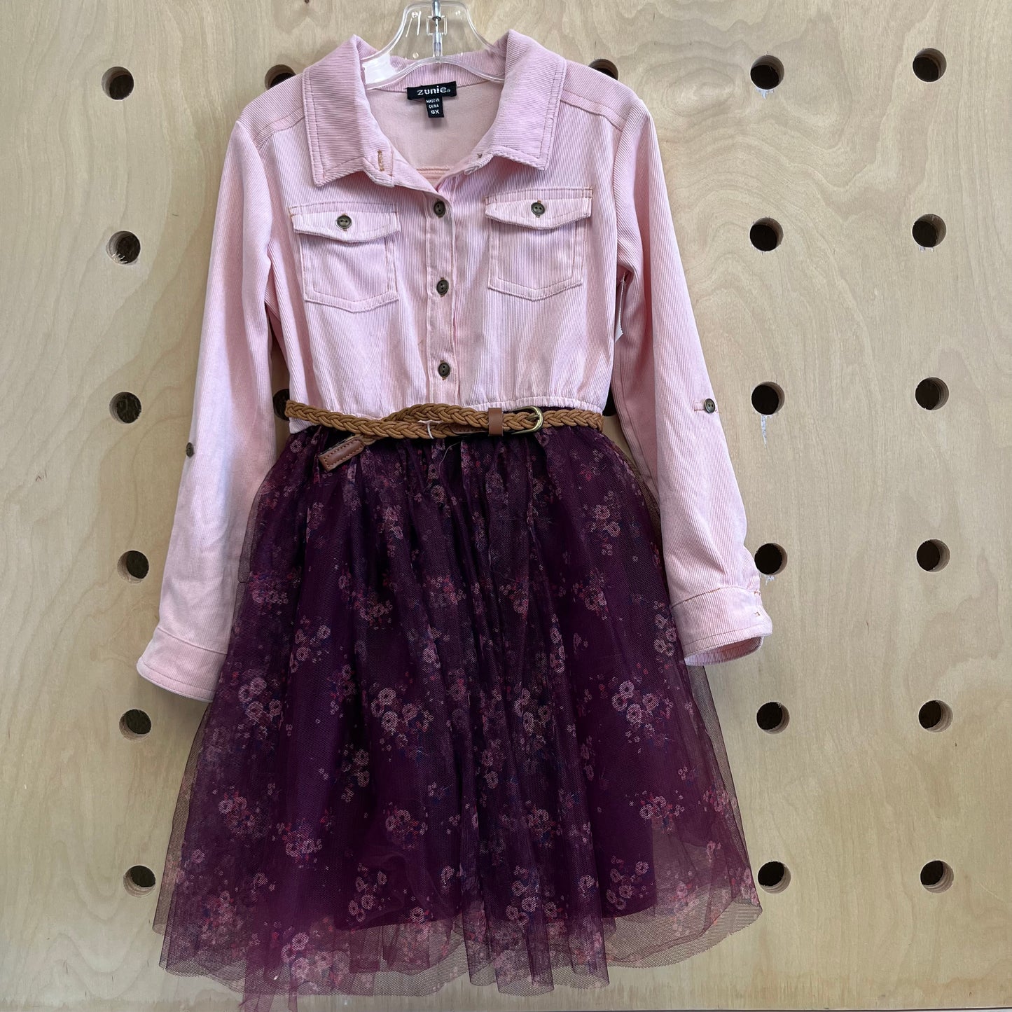 Pink Cord Belted Dress