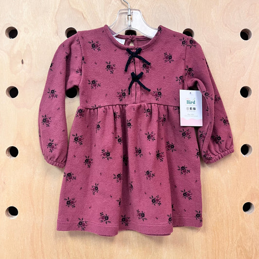 Soft Maroon + Black Bows Floral Dress