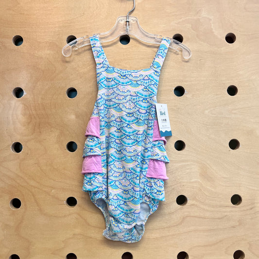 Bamboo Blue/Pink Side Ruffle Romper