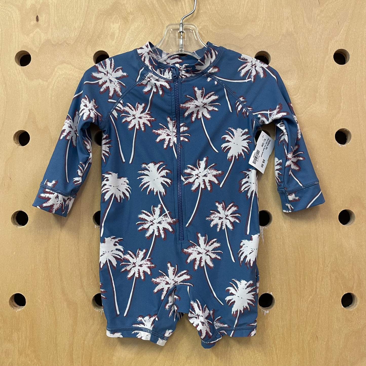Blue Palm Tree Zipper Swimsuit