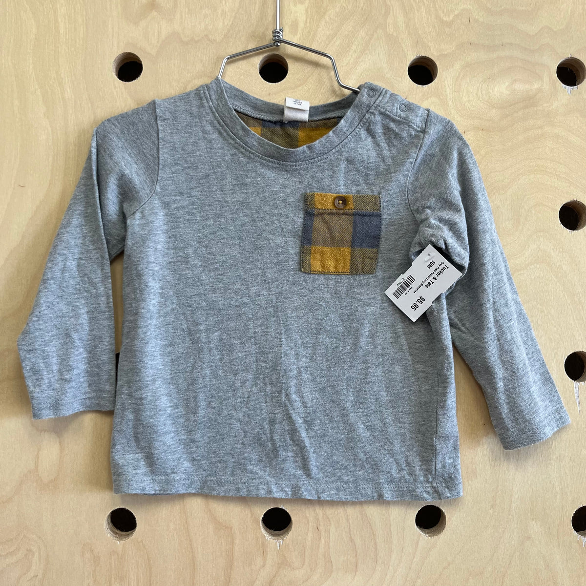 Grey Plaid Pocket LS Tee
