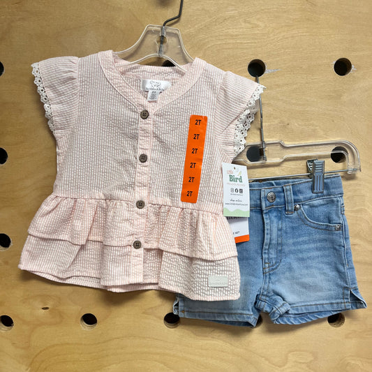 Peach Striped Button Tee/Shorts NEW!