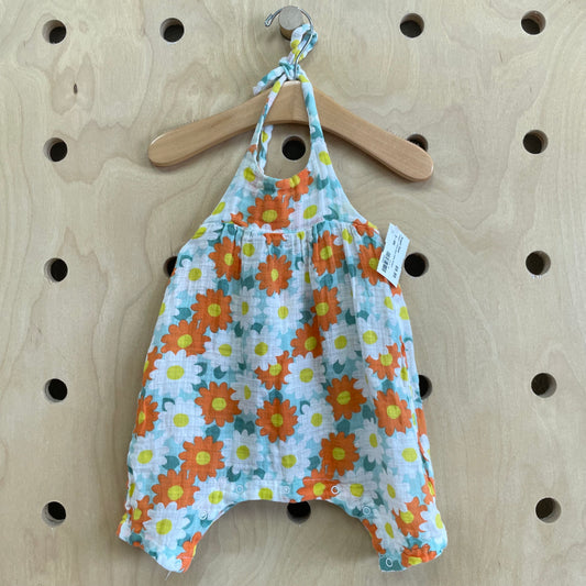Orange + Floral Gauze Halter Romper