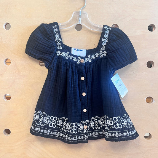 Black Embroidered Floral Gauze Top