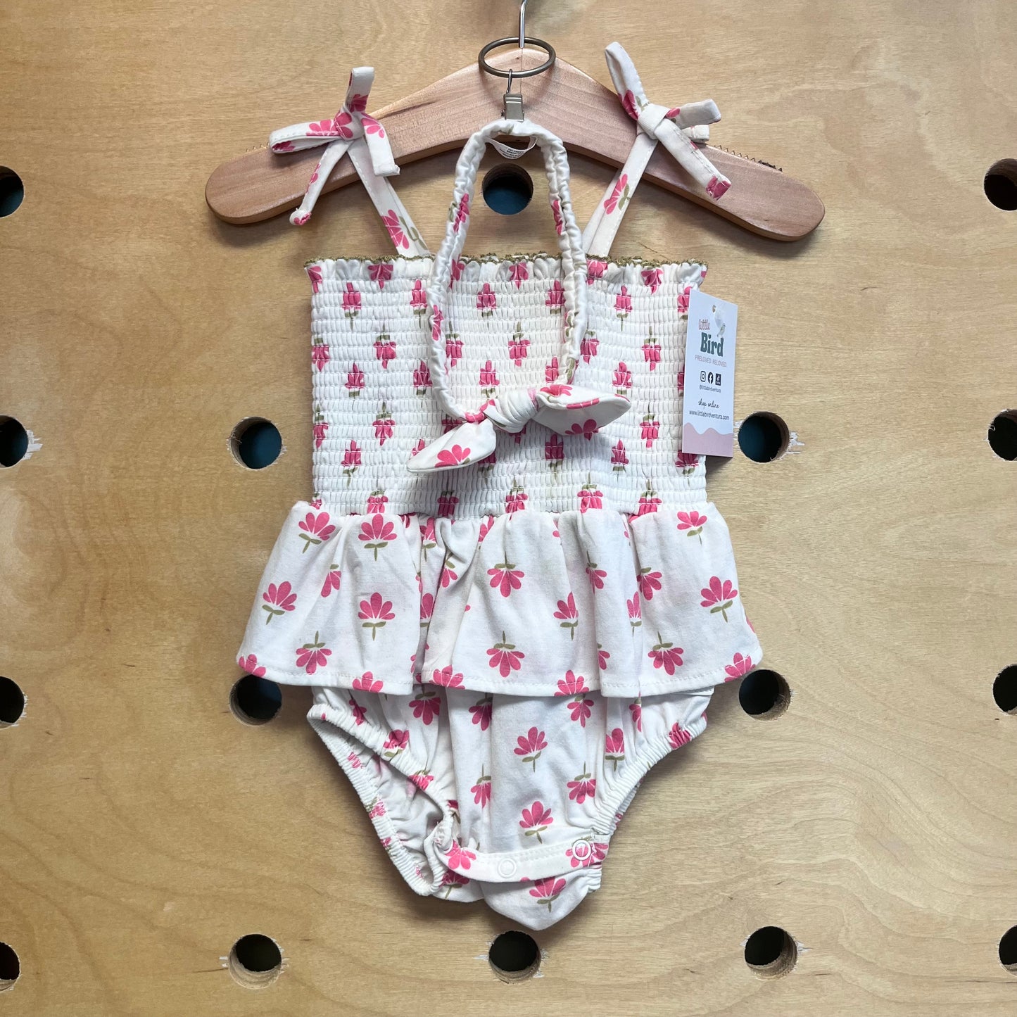 Cream/Pink Floral Romper & Headband