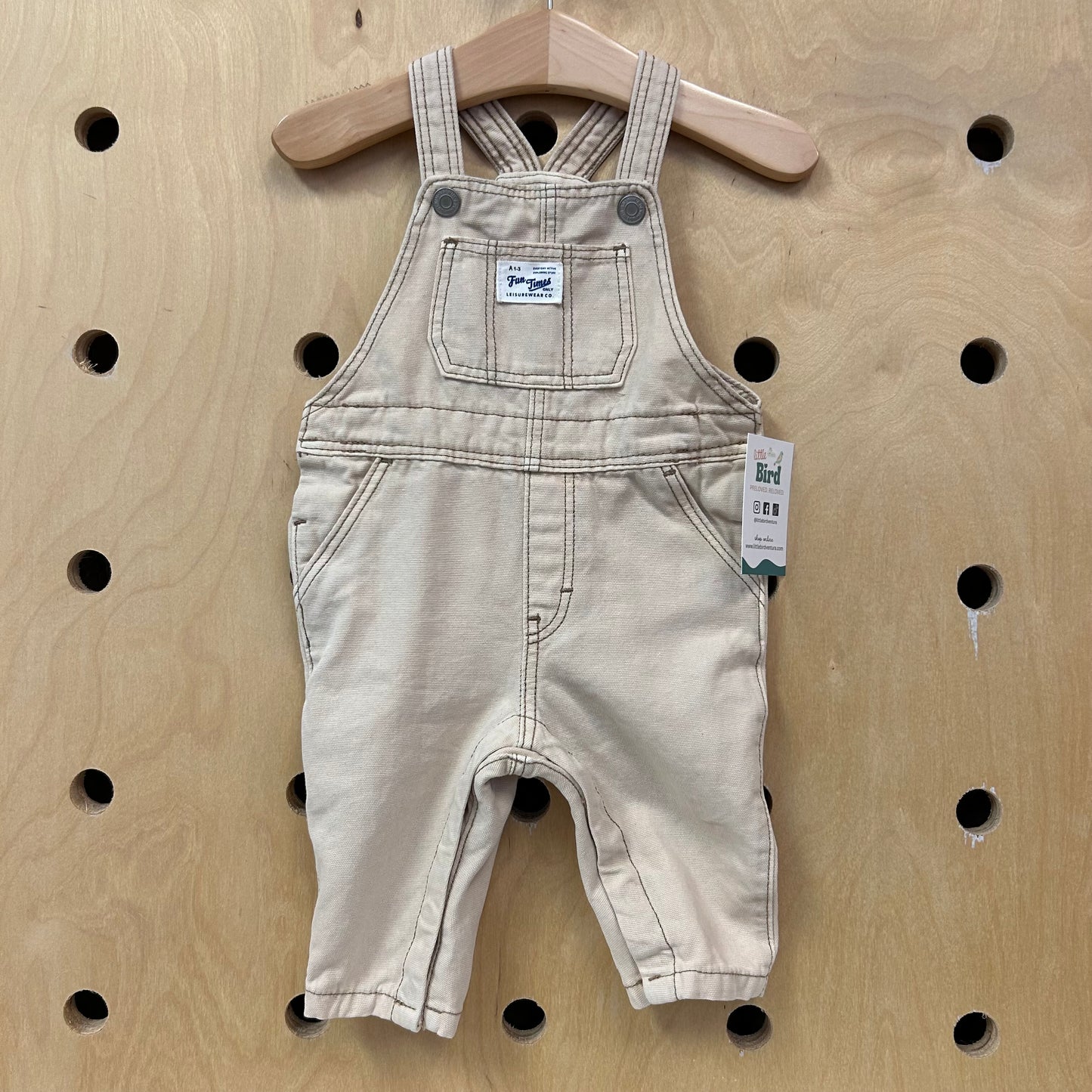 Beige Fun Times Denim Overalls